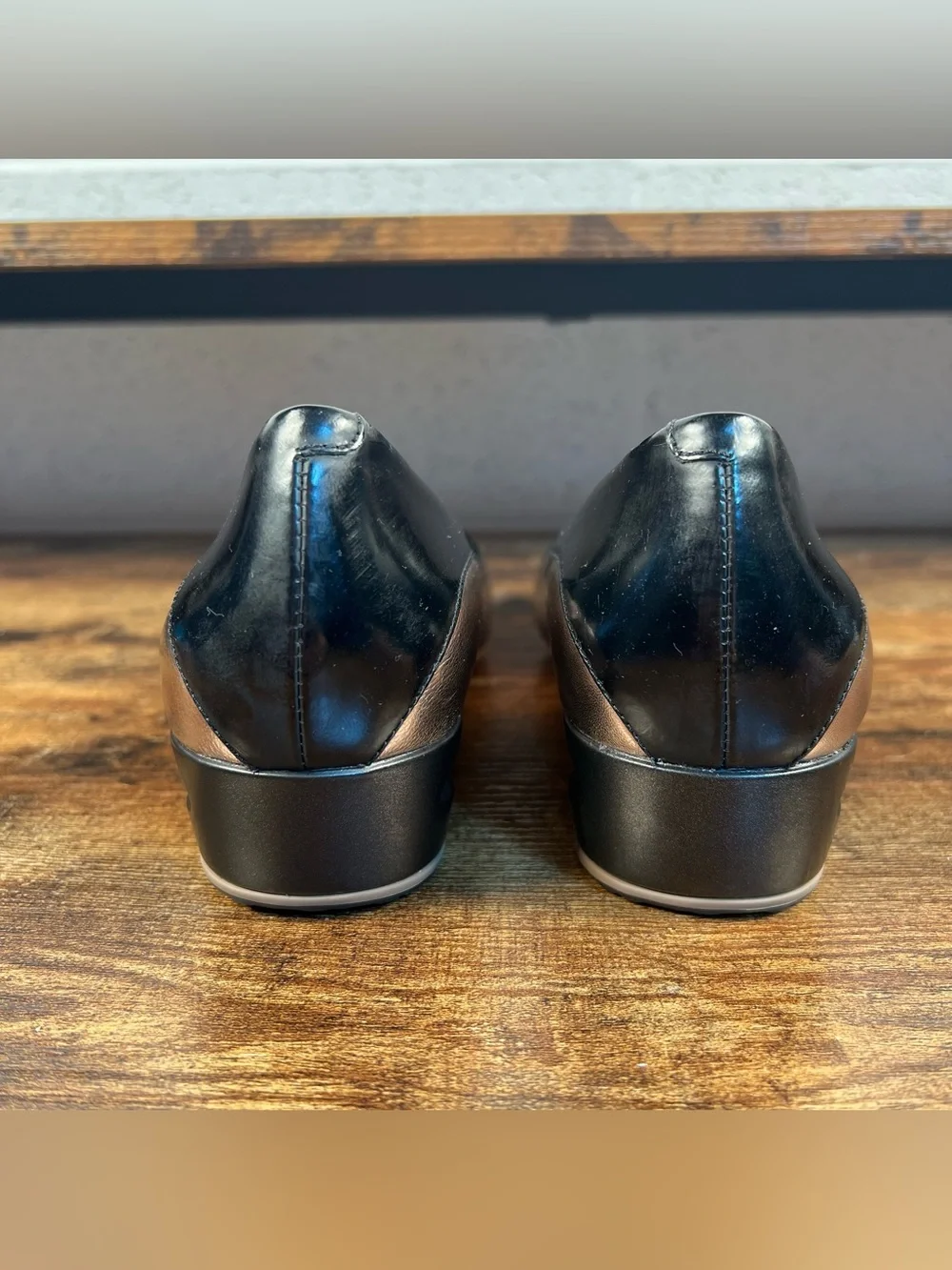 Cole Haan Slip On Shoes Wedge Heel Nike Air Black & Metallic Women's 8.5